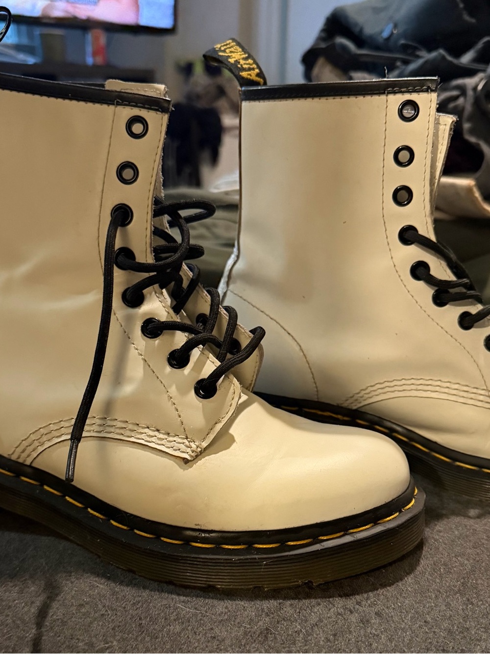 Dr. Martens White 8-Eye Lace-Up Leather Combat Boots